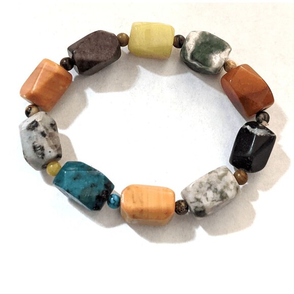 Mixed stone multicolor stretch bracelet natural tones - Picture 2 of 2